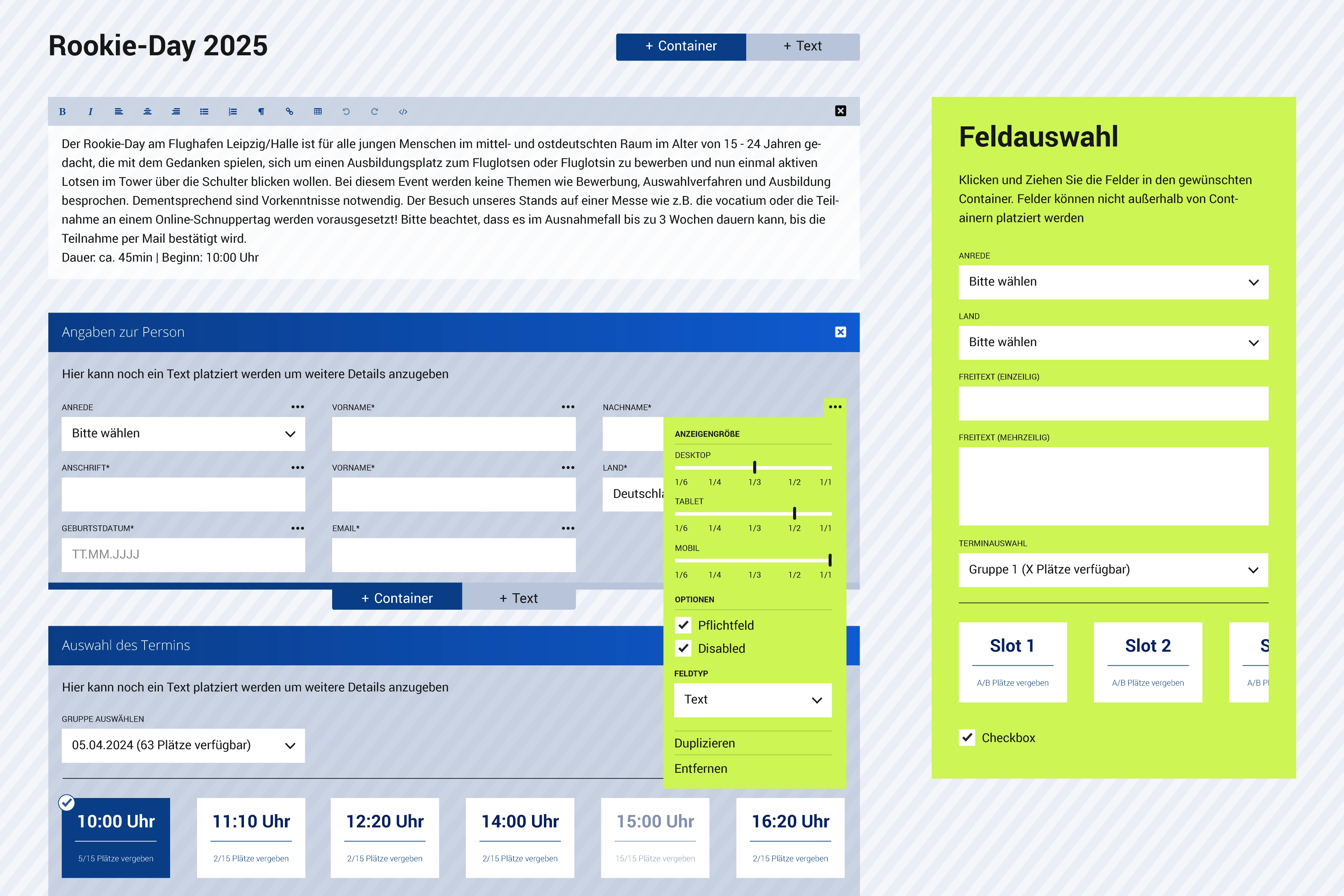 Event Manager mit speziellem Event Editor
